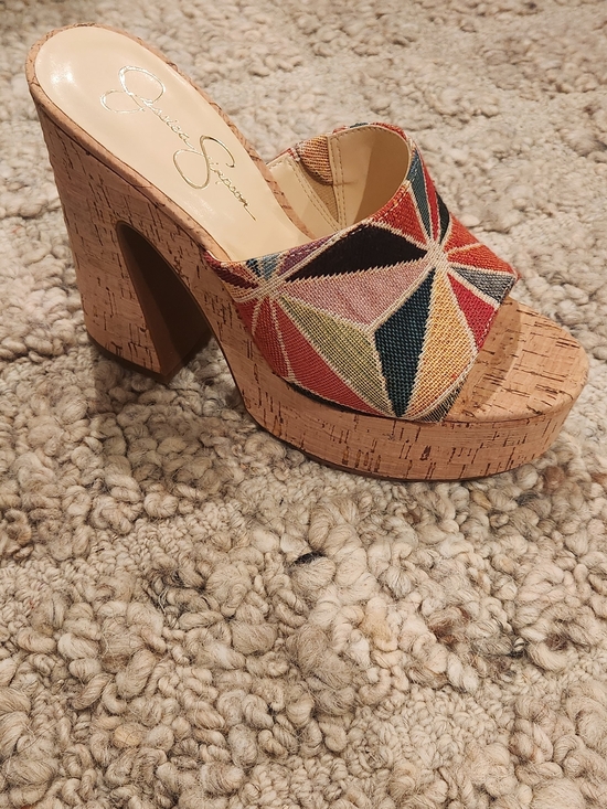 Jessica Simpson Shoes - Jessica Simpson Multicolor Geometric Cork Platform Mule